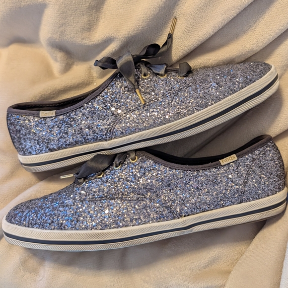 Kate Spade Keds Champion Glitter Sneaker Pewter Coquette Charm Maximalist Bridal - Picture 3 of 12